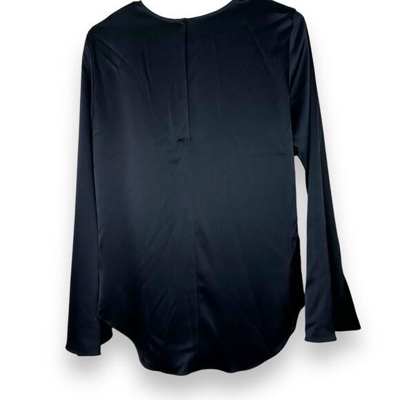 Theory NWOT True Black Flat Sateen Flared Long Slit Sleeves Pullover Blouse - Picture 5 of 8